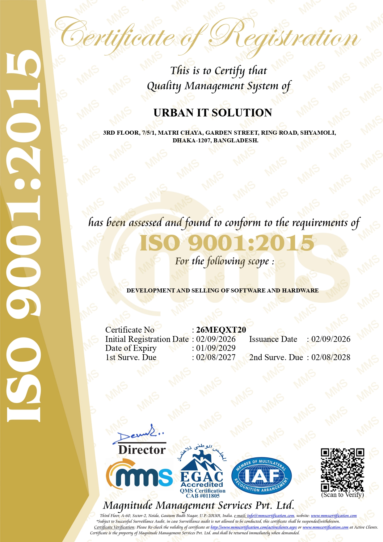 Urban IT Solution ISO 9001:2015 Certificate